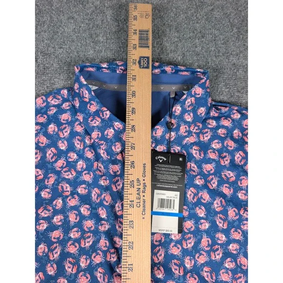 Callaway Mens XL Opti-Dri Golf Polo Galaxy Blue Pink Crab Print UPF 50 NWT - Picture 5 of 8